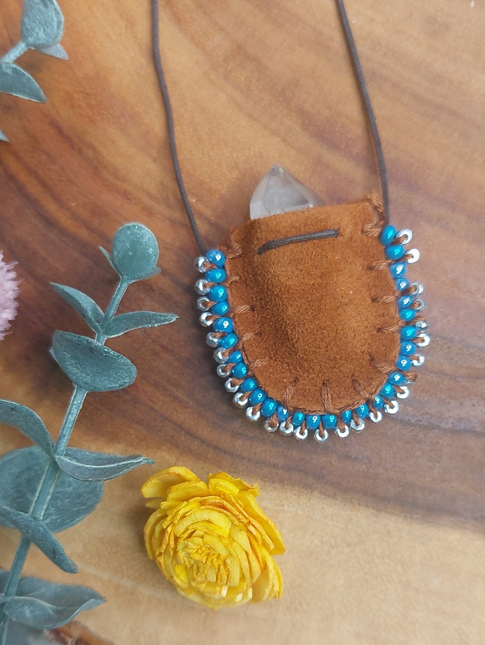 Quartz & Leather Mini Mojo Bag Hand Crafted By Rust Belt Raised